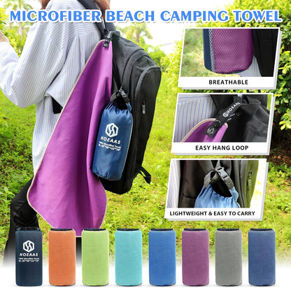 2 Pack Microfiber Camping Towels, Quick Dry Towel, Super Absorbent Ultra Compact Travel Towel Soft Lightweight Sports Towel for Sweat Fast Drying Towels for Pool,Gym,Hiking,Backpacking,Fitness