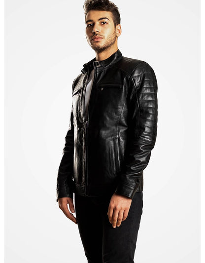 Black Leather Biker Jacket For Men