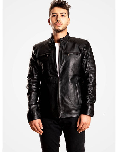 Black Leather Biker Jacket For Men