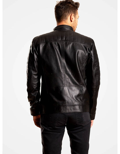 Black Leather Biker Jacket For Men