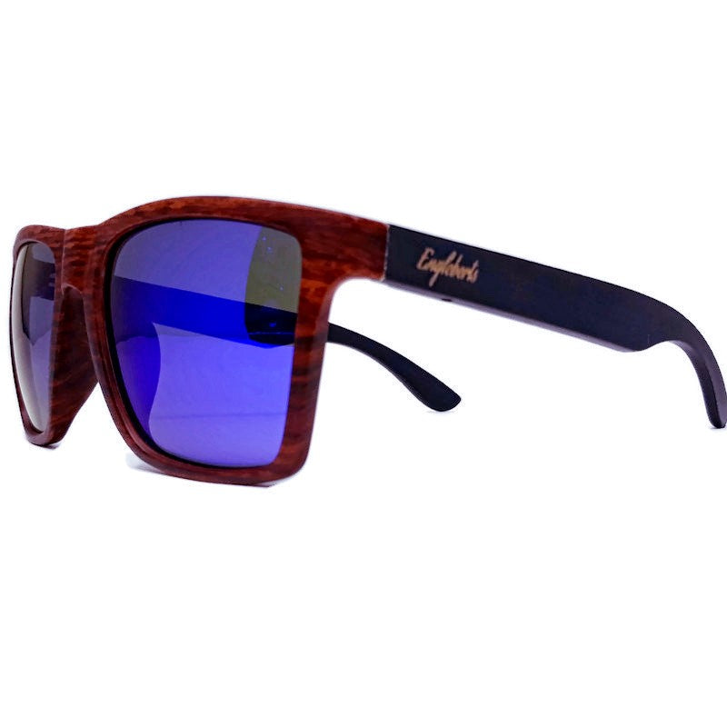 Oak Colored Frames, Bamboo Sunglasses, Blue Polarized Lenses 