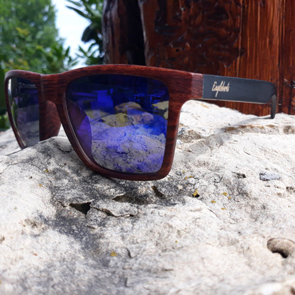 Oak Colored Frames, Bamboo Sunglasses, Blue Polarized Lenses 