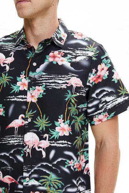 Pack Hawaiian Shirt for Men Flamingo Short Sleeve Casual Button down Shirts Summer Beach Shirt