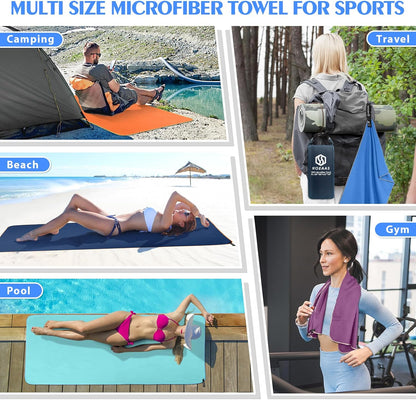 2 Pack Microfiber Camping Towels, Quick Dry Towel, Super Absorbent Ultra Compact Travel Towel Soft Lightweight Sports Towel for Sweat Fast Drying Towels for Pool,Gym,Hiking,Backpacking,Fitness