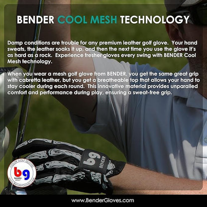 Bender - Mens Golf Glove, Durable Mesh Golf Gloves, Unique Golf Gloves