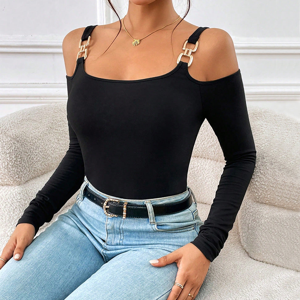 Women's Spring And Summer Fashion Simple Suspender Off-Shoulder Metal