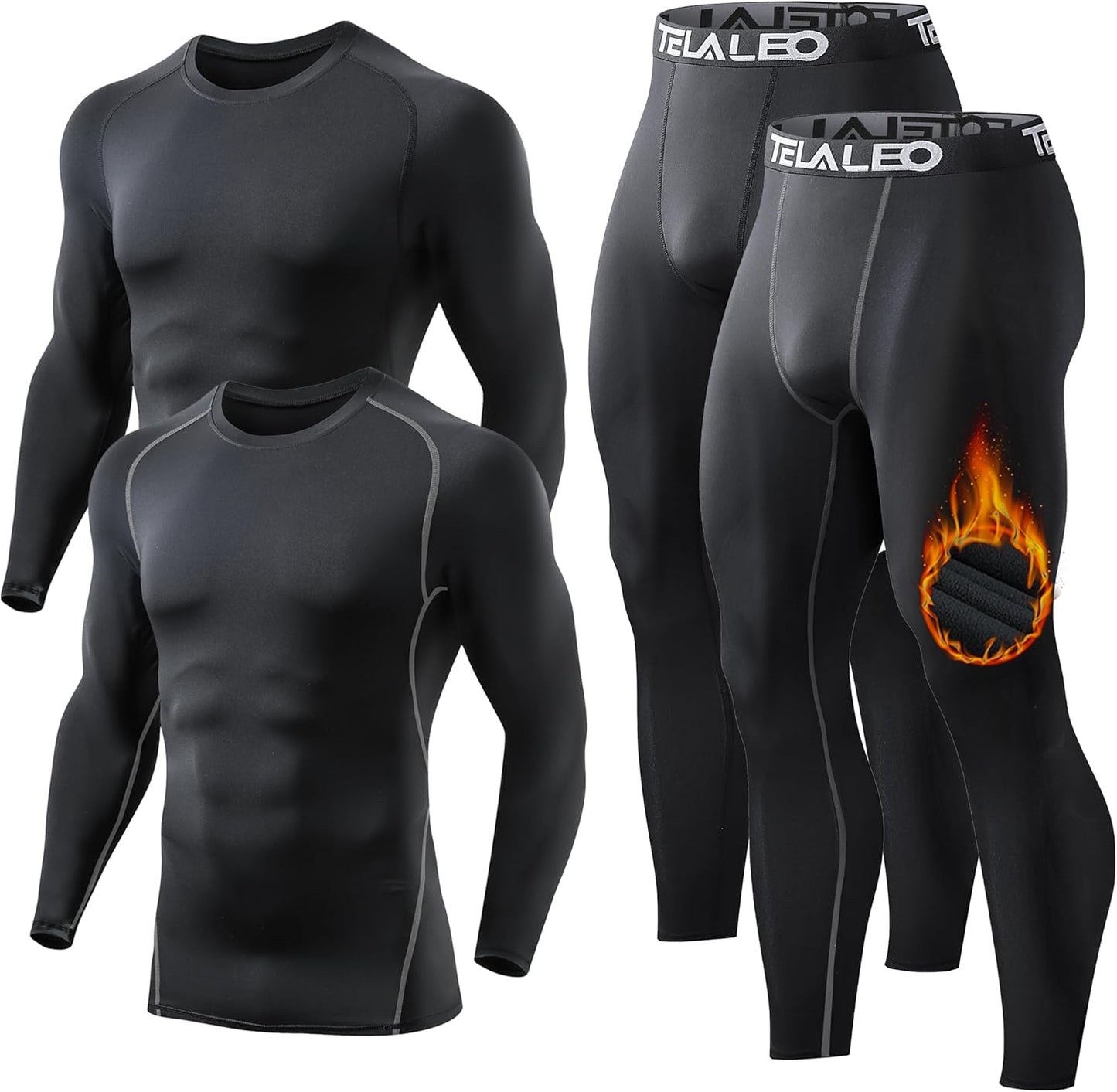 Men'S Thermal Underwear Sets Long Sleeve Compression Shirts, Winter Gear Sports Base-Layer Top Bottom Sets