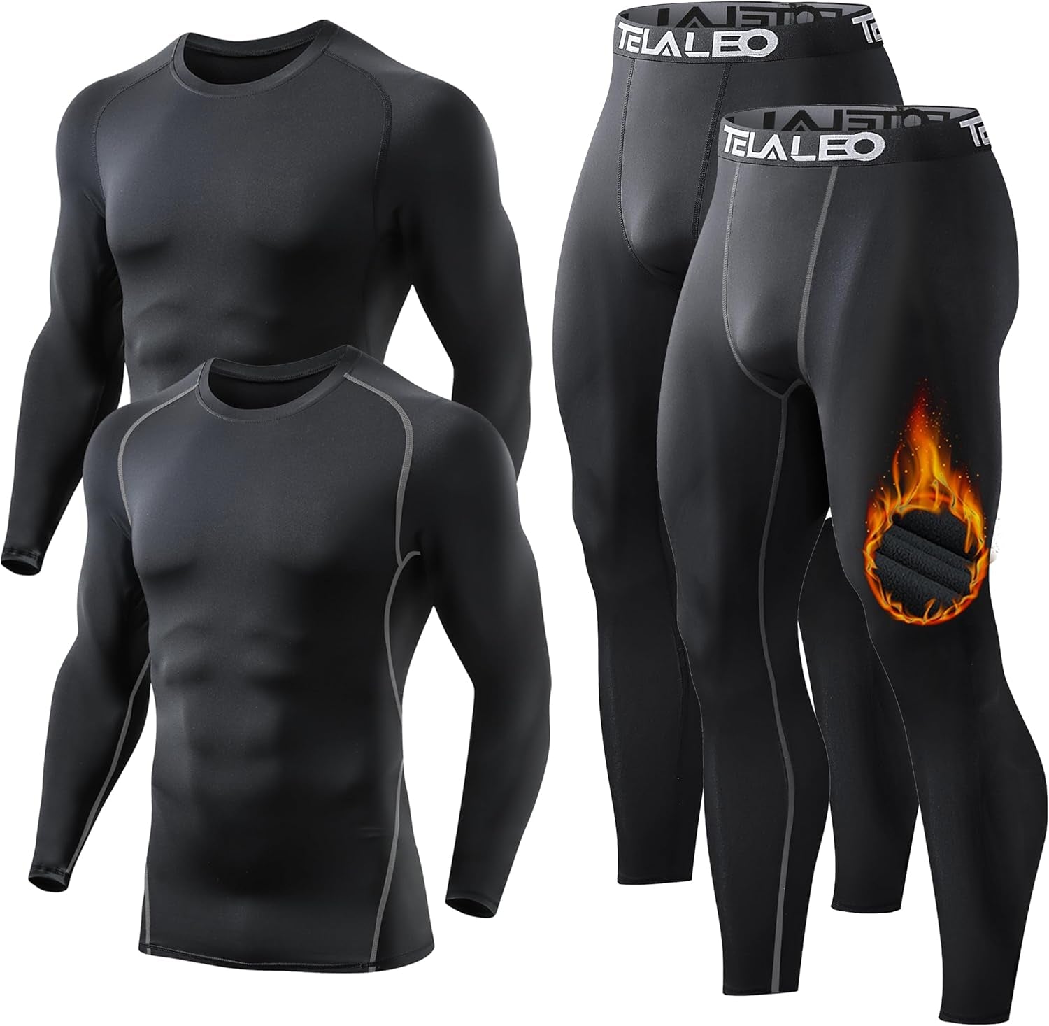 Men'S Thermal Underwear Sets Long Sleeve Compression Shirts, Winter Gear Sports Base-Layer Top Bottom Sets