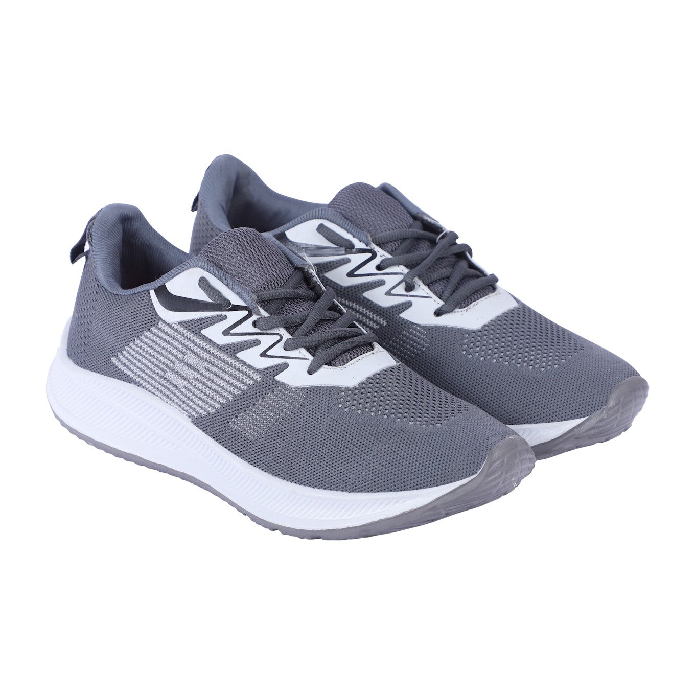 Men Lace Up Running Shoes, Gray &amp; White (Size-9 UK)