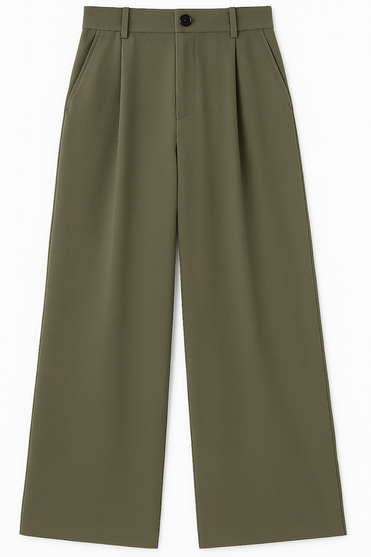High Waist Baggy Pants,Olive (Size-S)