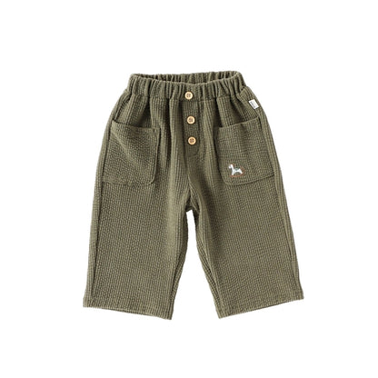 Casual Baby Kids Cartoon Embroidered Pattern Corduroy Pants