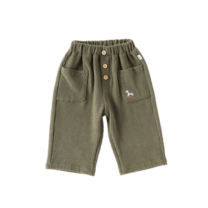 Casual Baby Kids Cartoon Embroidered Pattern Corduroy Pants