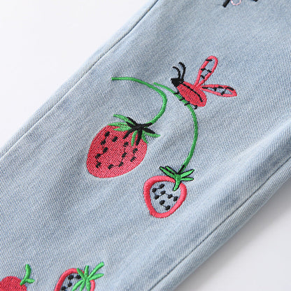 Arrival Autumn Baby Kids Girls Strawberry Pattern Denim Pants