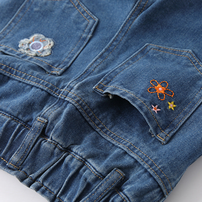 Arrival Autumn Baby Kids Girls Flowers and Cartoon Pattern Denim Pants