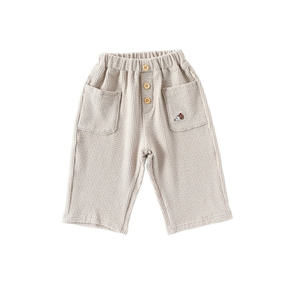 Casual Baby Kids Cartoon Embroidered Pattern Corduroy Pants