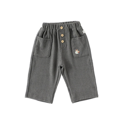 Casual Baby Kids Cartoon Embroidered Pattern Corduroy Pants