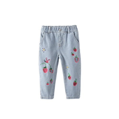 Arrival Autumn Baby Kids Girls Strawberry Pattern Denim Pants