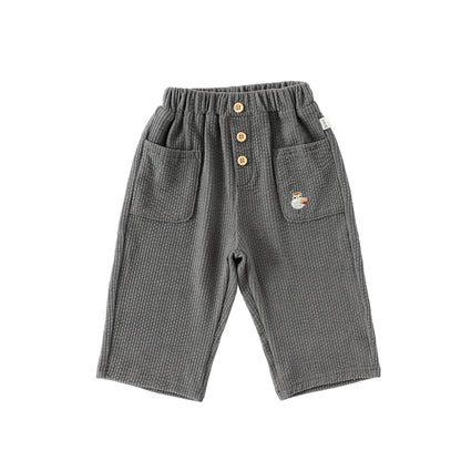 Casual Baby Kids Cartoon Embroidered Pattern Corduroy Pants