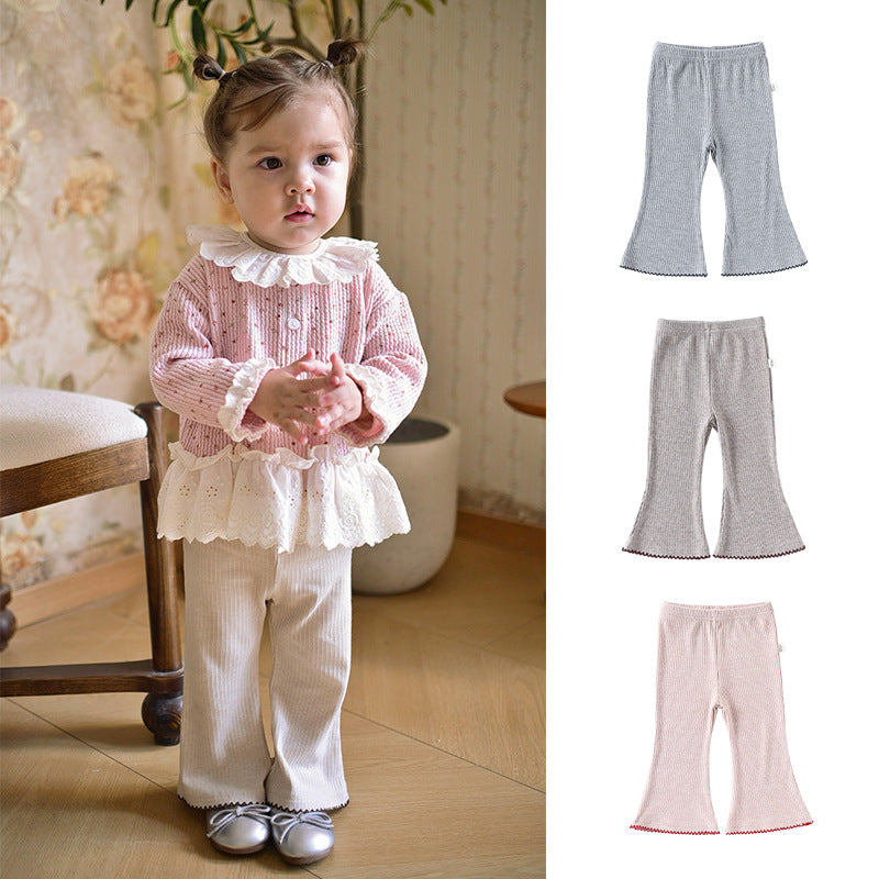 Casual Baby Kids Girls Plain Flared Pants