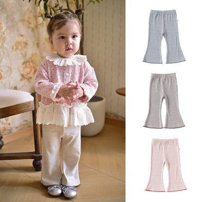 Casual Baby Kids Girls Plain Flared Pants